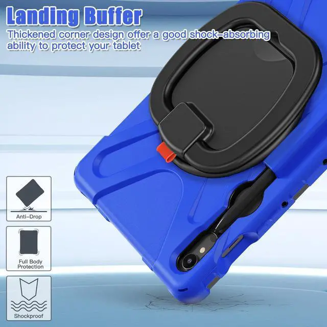 Alt view image 7 of 7 - Rugged Silicone Cover with Handle Grip, 360° Kickstand, Strap & S Pen Holder for Samsung Galaxy Tab S10 Lite / S10 FE / S9 FE 10.9" / Tab S9 11",Blue