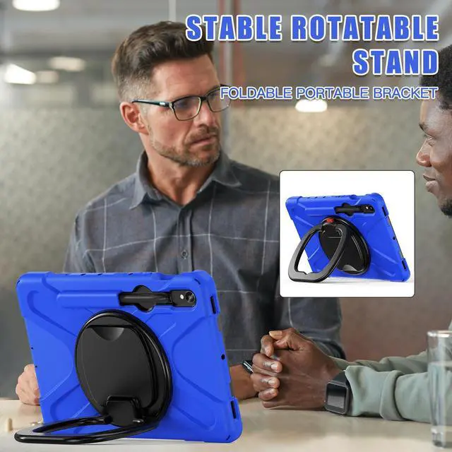 Alt view image 4 of 7 - Rugged Silicone Cover with Handle Grip, 360° Kickstand, Strap & S Pen Holder for Samsung Galaxy Tab S10 Lite / S10 FE / S9 FE 10.9" / Tab S9 11",Blue