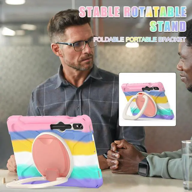 Alt view image 4 of 7 - Rugged Silicone Cover with Handle Grip, 360° Kickstand, Strap & S Pen Holder for Samsung Galaxy Tab S10 Lite / S10 FE / S9 FE 10.9" / Tab S9 11",Colorful Pink