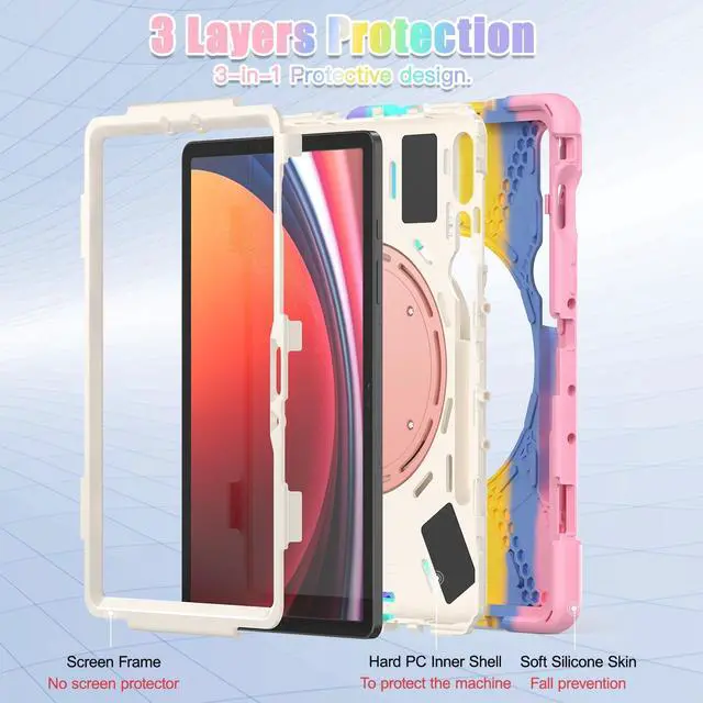 Alt view image 3 of 7 - Rugged Silicone Cover with Handle Grip, 360° Kickstand, Strap & S Pen Holder for Samsung Galaxy Tab S10 Lite / S10 FE / S9 FE 10.9" / Tab S9 11",Colorful Pink