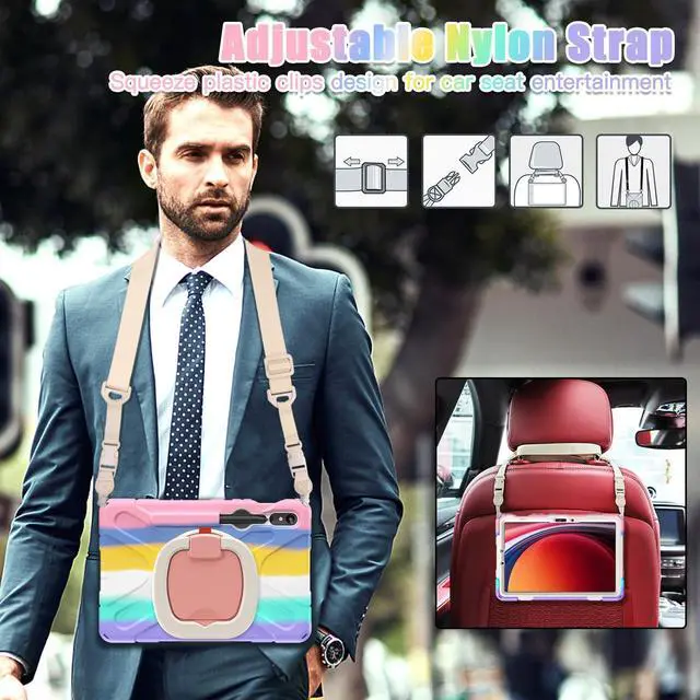 Alt view image 6 of 7 - Rugged Silicone Cover with Handle Grip, 360° Kickstand, Strap & S Pen Holder for Samsung Galaxy Tab S10 Lite / S10 FE / S9 FE 10.9" / Tab S9 11",Colorful Pink