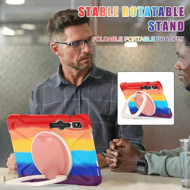 Alt view image 4 of 7 - Rugged Silicone Cover with Handle Grip, 360° Kickstand, Strap & S Pen Holder for Samsung Galaxy Tab S10 Lite / S10 FE / S9 FE 10.9" / Tab S9 11",Colorful red