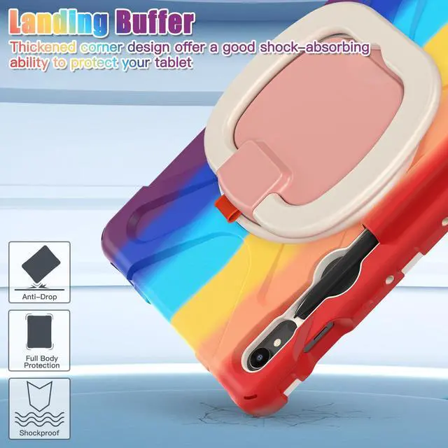 Alt view image 7 of 7 - Rugged Silicone Cover with Handle Grip, 360° Kickstand, Strap & S Pen Holder for Samsung Galaxy Tab S10 Lite / S10 FE / S9 FE 10.9" / Tab S9 11",Colorful red