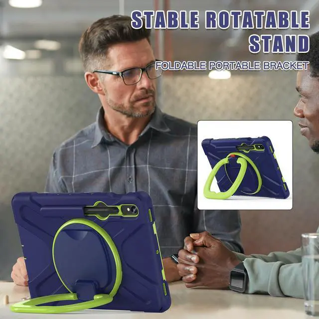 Alt view image 4 of 7 - Rugged Silicone Cover with Handle Grip, 360° Kickstand, Strap & S Pen Holder for Samsung Galaxy Tab S10 Lite / S10 FE / S9 FE 10.9" / Tab S9 11",Navy Green