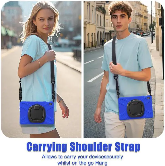 Alt view image 4 of 7 - Rugged Silicone Cover with Handle Grip, 360° Kickstand, Strap & S Pen Holder for Samsung Galaxy Tab S10 FE+ 13.1 Inch 2025 (X620/X626B), Blue