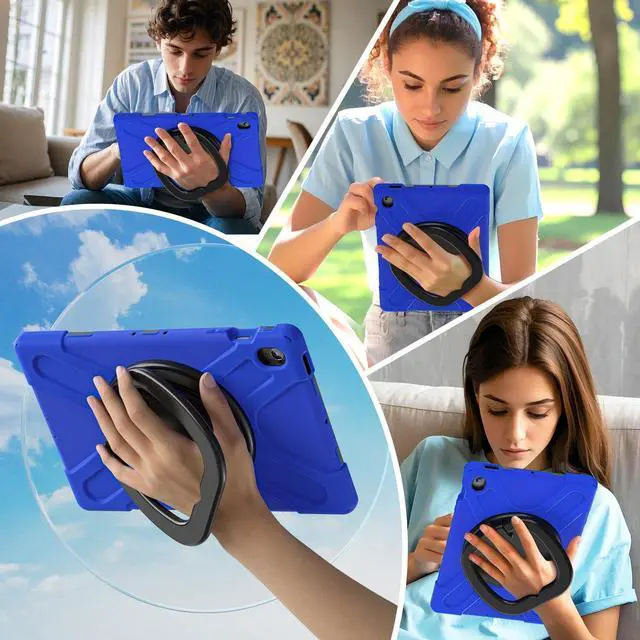 Alt view image 6 of 7 - Rugged Silicone Cover with Handle Grip, 360° Kickstand, Strap & S Pen Holder for Samsung Galaxy Tab S10 FE+ 13.1 Inch 2025 (X620/X626B), Blue
