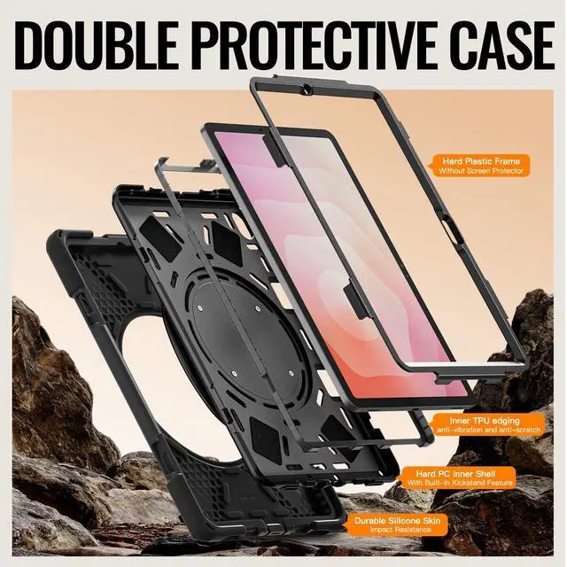 Alt view image 3 of 7 - Rugged Silicone Cover with Handle Grip, 360° Kickstand, Strap & S Pen Holder for Samsung Galaxy Tab S11 11" 2025 (SM-X730/SM-X736B), Black