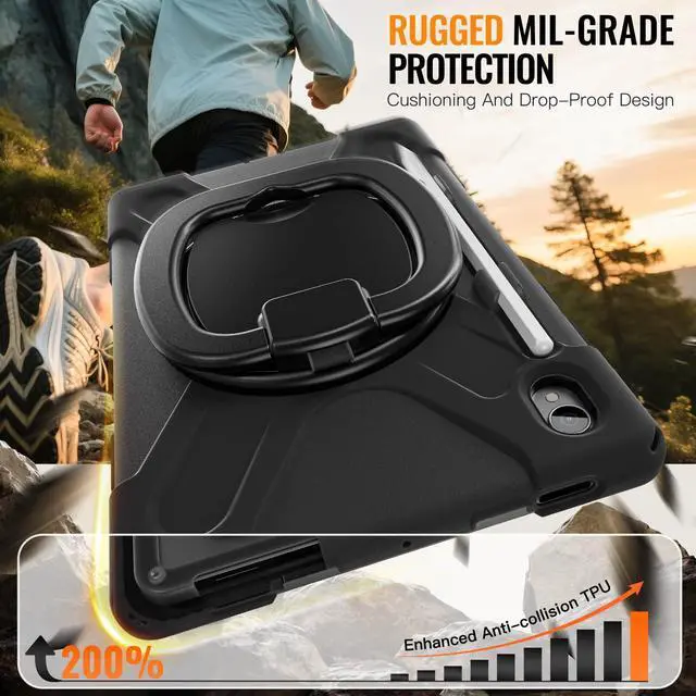 Alt view image 6 of 7 - Rugged Silicone Cover with Handle Grip, 360° Kickstand, Strap & S Pen Holder for Samsung Galaxy Tab S11 11" 2025 (SM-X730/SM-X736B), Black