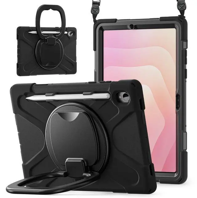 Main image of Rugged Silicone Cover with Handle Grip, 360° Kickstand, Strap & S Pen Holder for Samsung Galaxy Tab S11 11" 2025 (SM-X730/SM-X736B), Black