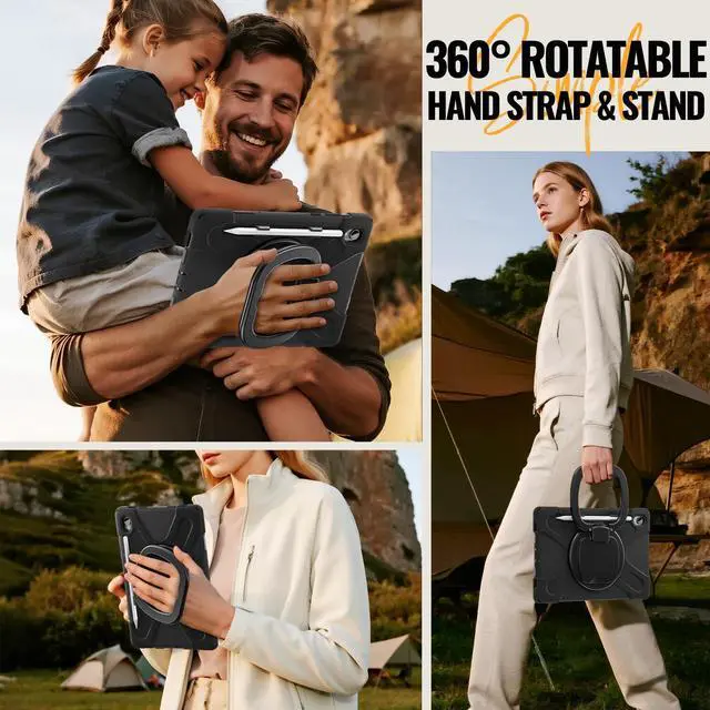 Alt view image 7 of 7 - Rugged Silicone Cover with Handle Grip, 360° Kickstand, Strap & S Pen Holder for Samsung Galaxy Tab S11 11" 2025 (SM-X730/SM-X736B), Black