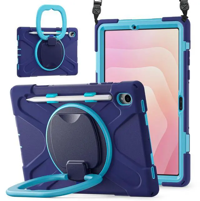 Main image of Rugged Silicone Cover with Handle Grip, 360° Kickstand, Strap & S Pen Holder for Samsung Galaxy Tab S11 11" 2025 (SM-X730/SM-X736B), Navy Blue