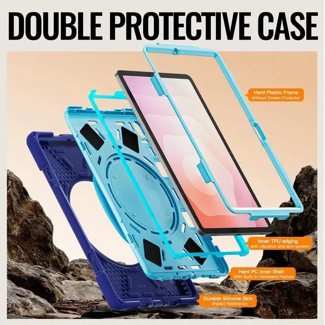 Alt view image 3 of 7 - Rugged Silicone Cover with Handle Grip, 360° Kickstand, Strap & S Pen Holder for Samsung Galaxy Tab S11 11" 2025 (SM-X730/SM-X736B), Navy Blue