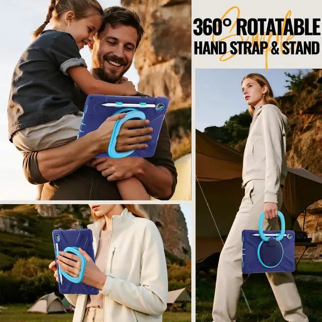 Alt view image 7 of 7 - Rugged Silicone Cover with Handle Grip, 360° Kickstand, Strap & S Pen Holder for Samsung Galaxy Tab S11 11" 2025 (SM-X730/SM-X736B), Navy Blue