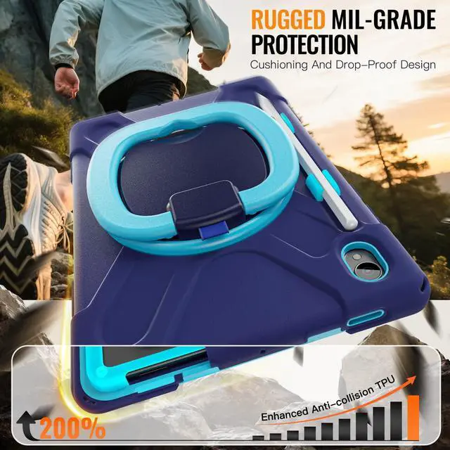 Alt view image 6 of 7 - Rugged Silicone Cover with Handle Grip, 360° Kickstand, Strap & S Pen Holder for Samsung Galaxy Tab S11 11" 2025 (SM-X730/SM-X736B), Navy Blue