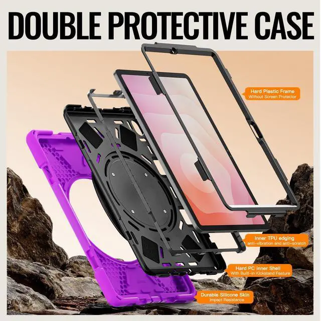 Alt view image 3 of 7 - Rugged Silicone Cover with Handle Grip, 360° Kickstand, Strap & S Pen Holder for Samsung Galaxy Tab S11 11" 2025 (SM-X730/SM-X736B), Purple