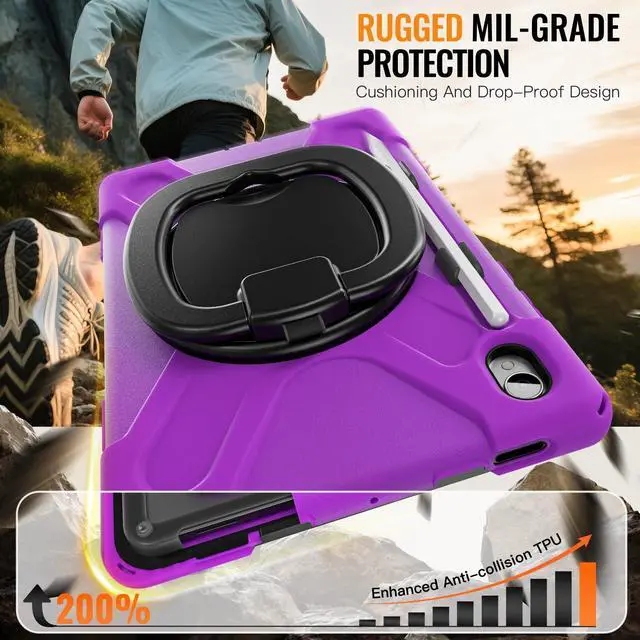 Alt view image 6 of 7 - Rugged Silicone Cover with Handle Grip, 360° Kickstand, Strap & S Pen Holder for Samsung Galaxy Tab S11 11" 2025 (SM-X730/SM-X736B), Purple