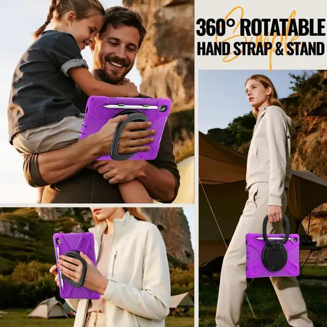 Alt view image 7 of 7 - Rugged Silicone Cover with Handle Grip, 360° Kickstand, Strap & S Pen Holder for Samsung Galaxy Tab S11 11" 2025 (SM-X730/SM-X736B), Purple