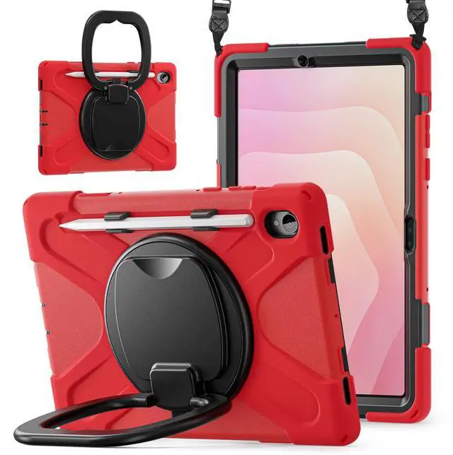 Main image of Rugged Silicone Cover with Handle Grip, 360° Kickstand, Strap & S Pen Holder for Samsung Galaxy Tab S11 11" 2025 (SM-X730/SM-X736B), Red