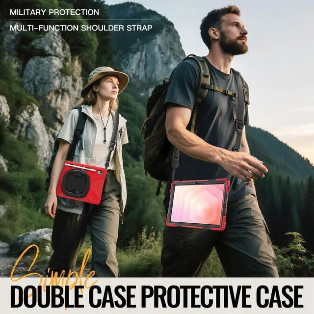 Alt view image 5 of 7 - Rugged Silicone Cover with Handle Grip, 360° Kickstand, Strap & S Pen Holder for Samsung Galaxy Tab S11 11" 2025 (SM-X730/SM-X736B), Red