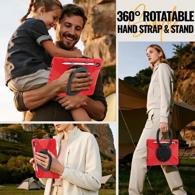 Alt view image 7 of 7 - Rugged Silicone Cover with Handle Grip, 360° Kickstand, Strap & S Pen Holder for Samsung Galaxy Tab S11 11" 2025 (SM-X730/SM-X736B), Red
