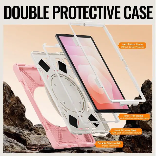 Alt view image 3 of 7 - Rugged Silicone Cover with Handle Grip, 360° Kickstand, Strap & S Pen Holder for Samsung Galaxy Tab S11 11" 2025 (SM-X730/SM-X736B), Pink