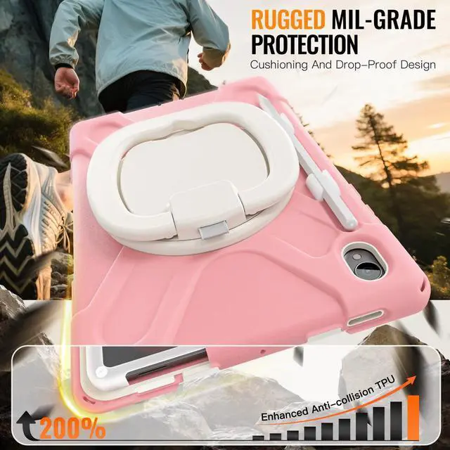 Alt view image 6 of 7 - Rugged Silicone Cover with Handle Grip, 360° Kickstand, Strap & S Pen Holder for Samsung Galaxy Tab S11 11" 2025 (SM-X730/SM-X736B), Pink