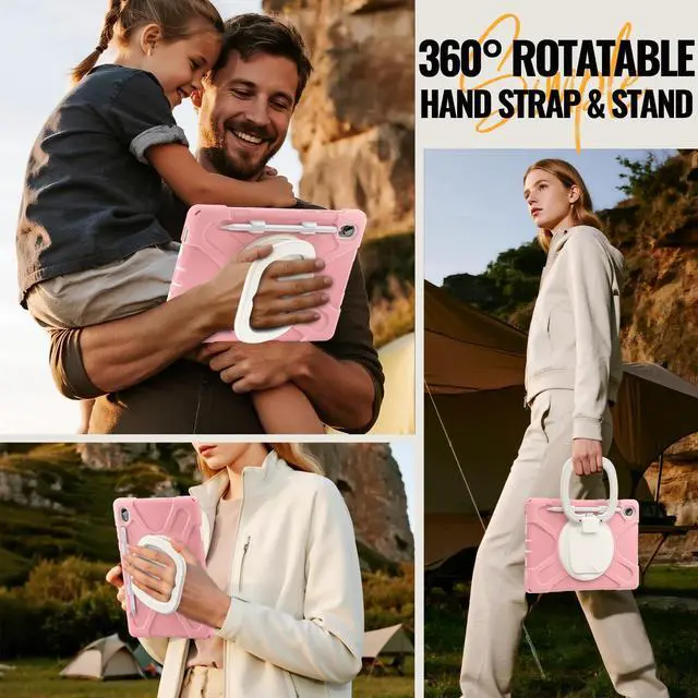 Alt view image 7 of 7 - Rugged Silicone Cover with Handle Grip, 360° Kickstand, Strap & S Pen Holder for Samsung Galaxy Tab S11 11" 2025 (SM-X730/SM-X736B), Pink