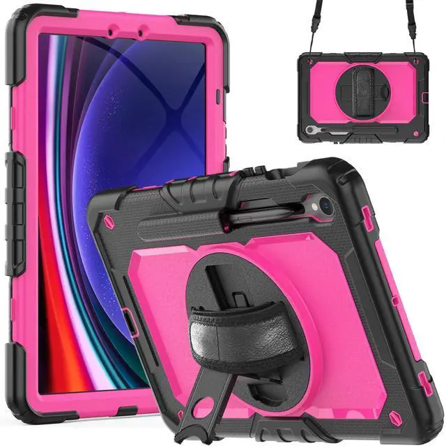 Main image of Heavy Duty Shockproof Case with Screen Protector, 360° Rotating Stand, Hand & Shoulder Strap for Samsung Galaxy Tab S10 FE / S9 FE 5G 10.9" / Tab S9 11", RosePC