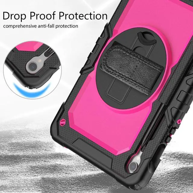 Alt view image 4 of 7 - Heavy Duty Shockproof Case with Screen Protector, 360° Rotating Stand, Hand & Shoulder Strap for Samsung Galaxy Tab S10 FE / S9 FE 5G 10.9" / Tab S9 11", RosePC