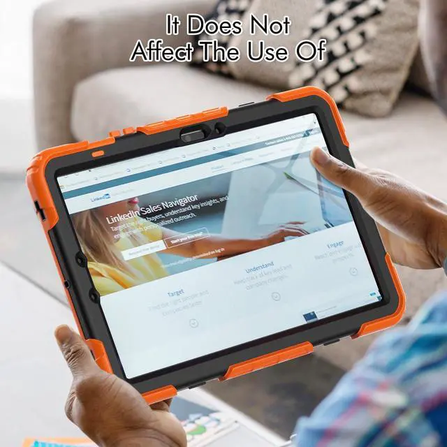 Alt view image 7 of 7 - Heavy Duty Shockproof Case with Screen Protector, 360° Rotating Stand, Hand & Shoulder Strap for Samsung Galaxy Tab S10 FE / S9 FE 5G 10.9" / Tab S9 11", Orange