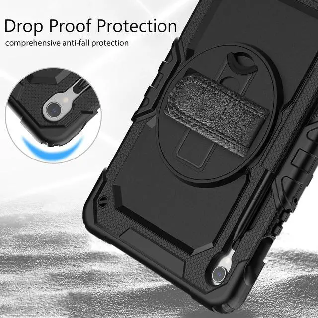 Alt view image 4 of 7 - Heavy Duty Shockproof Case with Screen Protector, 360° Rotating Stand, Hand & Shoulder Strap for Samsung Galaxy Tab S10 FE / S9 FE 5G 10.9" / Tab S9 11", Black