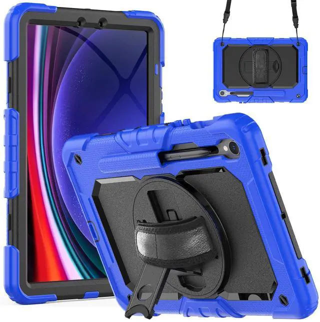 Main image of Heavy Duty Shockproof Case with Screen Protector, 360° Rotating Stand, Hand & Shoulder Strap for Samsung Galaxy Tab S10 FE / S9 FE 5G 10.9" / Tab S9 11", Blue