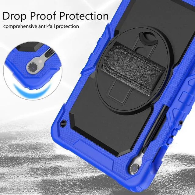 Alt view image 4 of 7 - Heavy Duty Shockproof Case with Screen Protector, 360° Rotating Stand, Hand & Shoulder Strap for Samsung Galaxy Tab S10 FE / S9 FE 5G 10.9" / Tab S9 11", Blue