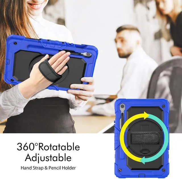 Alt view image 7 of 7 - Heavy Duty Shockproof Case with Screen Protector, 360° Rotating Stand, Hand & Shoulder Strap for Samsung Galaxy Tab S10 FE / S9 FE 5G 10.9" / Tab S9 11", Blue