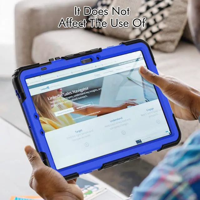 Alt view image 5 of 7 - Heavy Duty Shockproof Case with Screen Protector, 360° Rotating Stand, Hand & Shoulder Strap for Samsung Galaxy Tab S10 FE / S9 FE 5G 10.9" / Tab S9 11", BluePC
