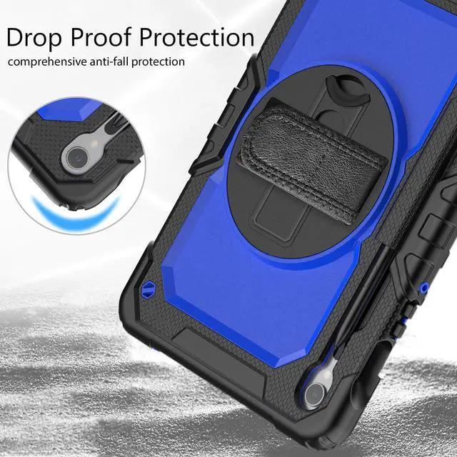 Alt view image 4 of 7 - Heavy Duty Shockproof Case with Screen Protector, 360° Rotating Stand, Hand & Shoulder Strap for Samsung Galaxy Tab S10 FE / S9 FE 5G 10.9" / Tab S9 11", BluePC