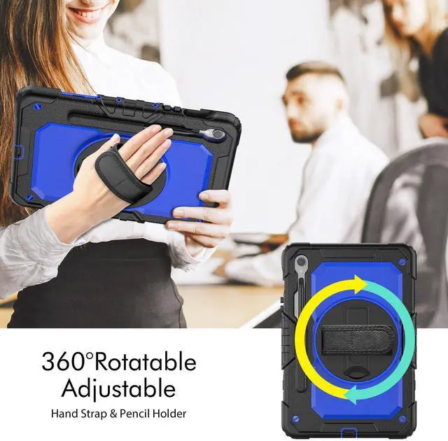 Alt view image 7 of 7 - Heavy Duty Shockproof Case with Screen Protector, 360° Rotating Stand, Hand & Shoulder Strap for Samsung Galaxy Tab S10 FE / S9 FE 5G 10.9" / Tab S9 11", BluePC