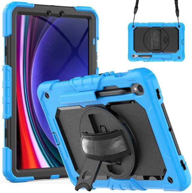 Main image of Heavy Duty Shockproof Case with Screen Protector, 360° Rotating Stand, Hand & Shoulder Strap for Samsung Galaxy Tab S10 FE / S9 FE 5G 10.9" / Tab S9 11",Light Blue