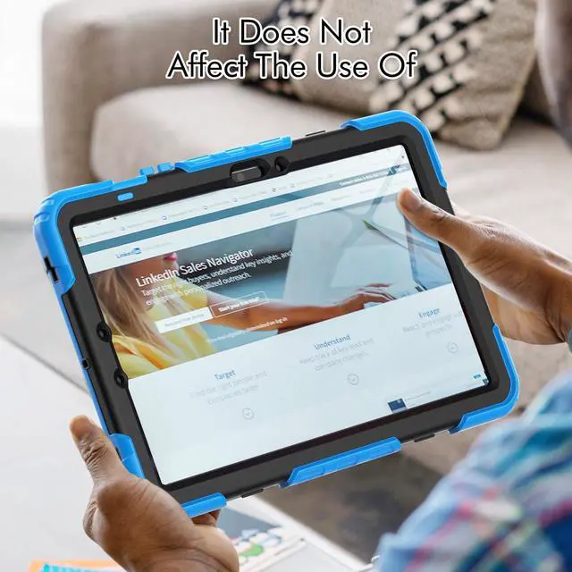 Alt view image 5 of 7 - Heavy Duty Shockproof Case with Screen Protector, 360° Rotating Stand, Hand & Shoulder Strap for Samsung Galaxy Tab S10 FE / S9 FE 5G 10.9" / Tab S9 11",Light Blue