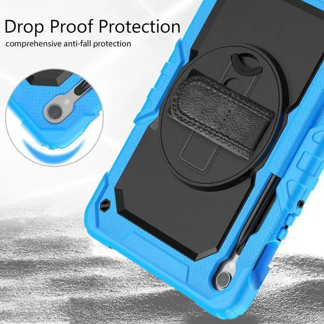 Alt view image 4 of 7 - Heavy Duty Shockproof Case with Screen Protector, 360° Rotating Stand, Hand & Shoulder Strap for Samsung Galaxy Tab S10 FE / S9 FE 5G 10.9" / Tab S9 11",Light Blue