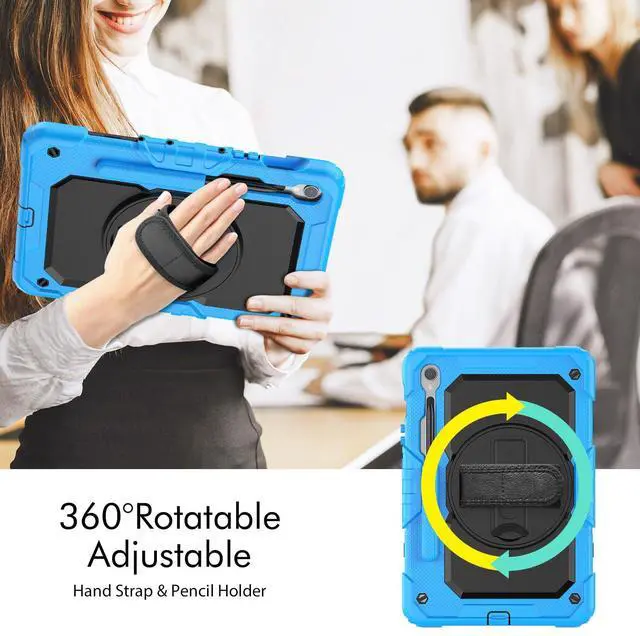 Alt view image 7 of 7 - Heavy Duty Shockproof Case with Screen Protector, 360° Rotating Stand, Hand & Shoulder Strap for Samsung Galaxy Tab S10 FE / S9 FE 5G 10.9" / Tab S9 11",Light Blue