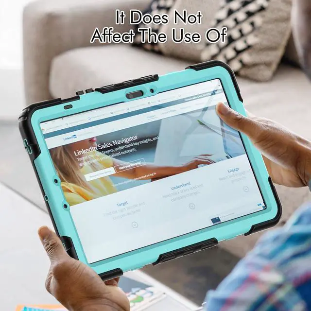 Alt view image 5 of 7 - Heavy Duty Shockproof Case with Screen Protector, 360° Rotating Stand, Hand & Shoulder Strap for Samsung Galaxy Tab S10 FE / S9 FE 5G 10.9" / Tab S9 11",Light bluePC