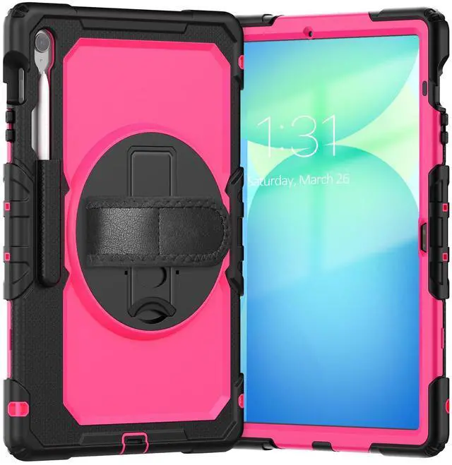 Main image of Heavy Duty Shockproof Case with Screen Protector, 360° Rotating Stand, Hand & Shoulder Strap for Samsung Galaxy Tab S10 FE+ 13.1" 2025 (X620/X626B), RosePC