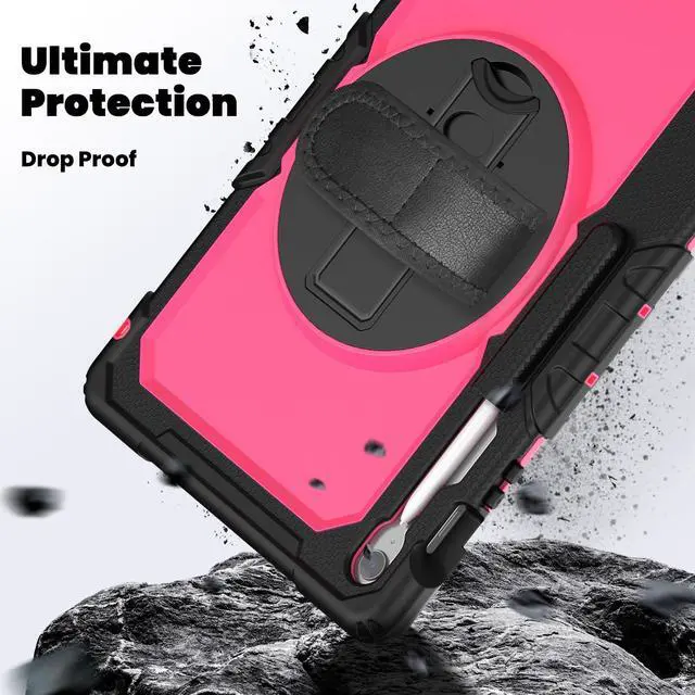 Alt view image 4 of 7 - Heavy Duty Shockproof Case with Screen Protector, 360° Rotating Stand, Hand & Shoulder Strap for Samsung Galaxy Tab S10 FE+ 13.1" 2025 (X620/X626B), RosePC