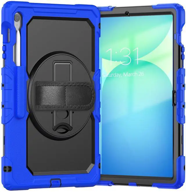 Main image of Heavy Duty Shockproof Case with Screen Protector, 360° Rotating Stand, Hand & Shoulder Strap for Samsung Galaxy Tab S10 FE+ 13.1" 2025 (X620/X626B), Blue