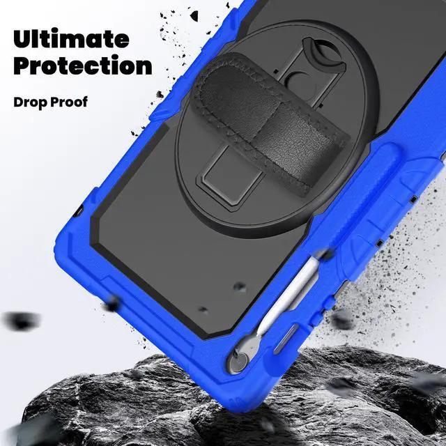 Alt view image 4 of 7 - Heavy Duty Shockproof Case with Screen Protector, 360° Rotating Stand, Hand & Shoulder Strap for Samsung Galaxy Tab S10 FE+ 13.1" 2025 (X620/X626B), Blue