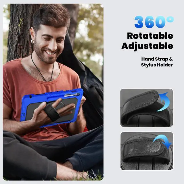 Alt view image 7 of 7 - Heavy Duty Shockproof Case with Screen Protector, 360° Rotating Stand, Hand & Shoulder Strap for Samsung Galaxy Tab S10 FE+ 13.1" 2025 (X620/X626B), Blue