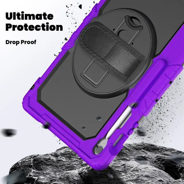 Alt view image 4 of 7 - Heavy Duty Shockproof Case with Screen Protector, 360° Rotating Stand, Hand & Shoulder Strap for Samsung Galaxy Tab S10 FE+ 13.1" 2025 (X620/X626B), Purple