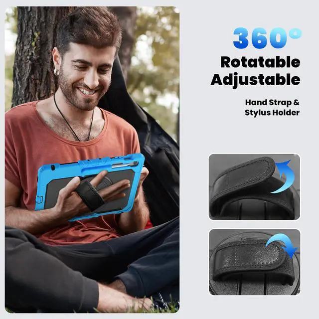 Alt view image 7 of 7 - Heavy Duty Shockproof Case with Screen Protector, 360° Rotating Stand, Hand & Shoulder Strap for Samsung Galaxy Tab S10 FE+ 13.1" 2025 (X620/X626B), Light Blue