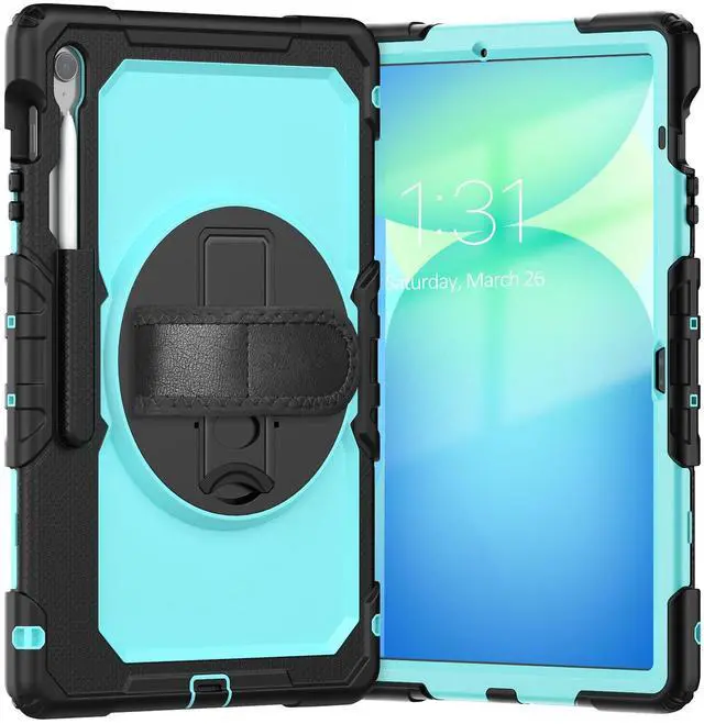 Main image of Heavy Duty Shockproof Case with Screen Protector, 360° Rotating Stand, Hand & Shoulder Strap for Samsung Galaxy Tab S10 FE+ 13.1" 2025 (X620/X626B), Light bluePC